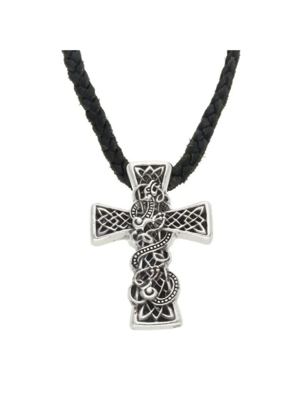 Chrome Hearts Celtic Cross XS Leather Braid Silver Necklace